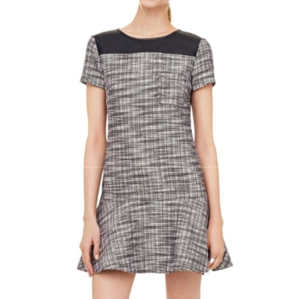 Club Monaco Ashlee Leather Tweed Drop Waist Dress